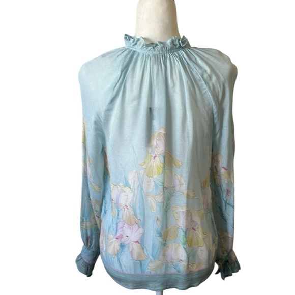 NWT Anthropologie Blank Ice Blue Floral Long Sleeve Chiffon Blouse XS Reg. $143 - Picture 8 of 12